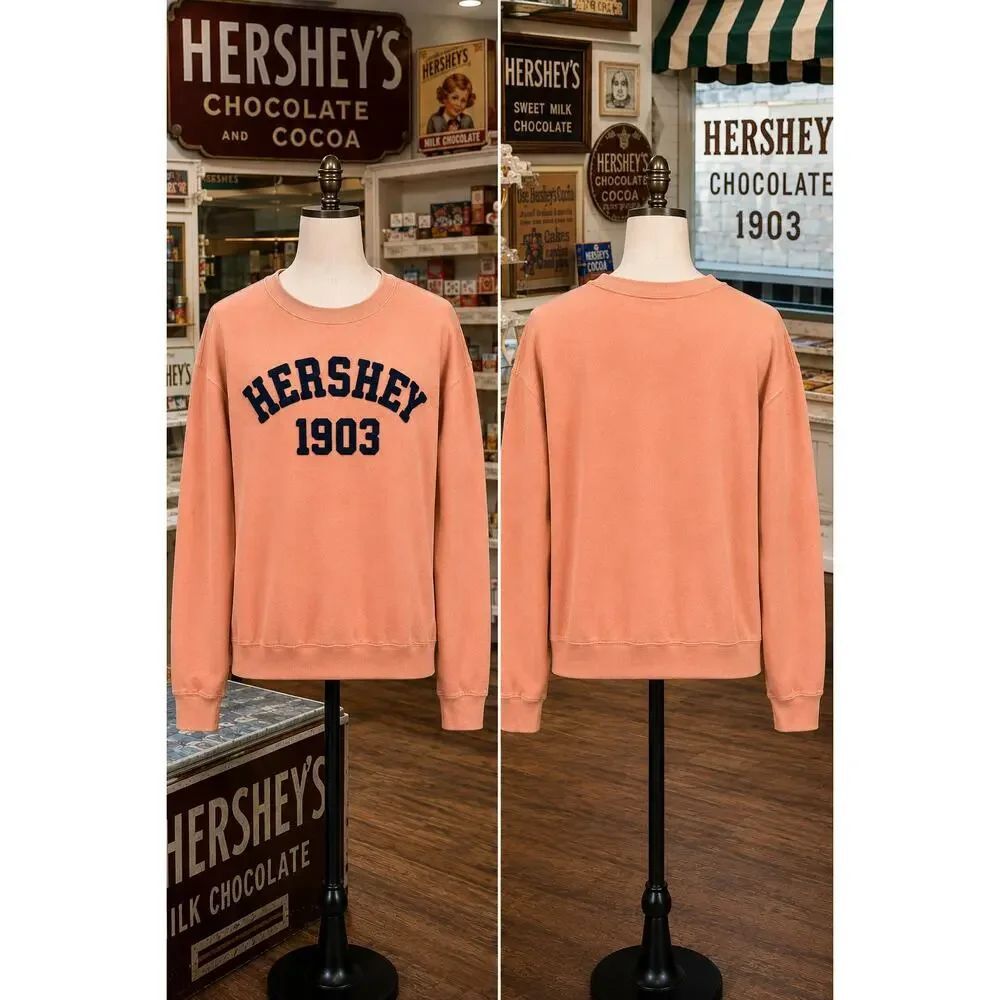 Hersheyโ1903 Peach Sweatshirt Pullover Flocked Graphic Small